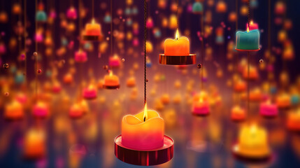 Candles with hanging lights background, Bright color. Generative ai