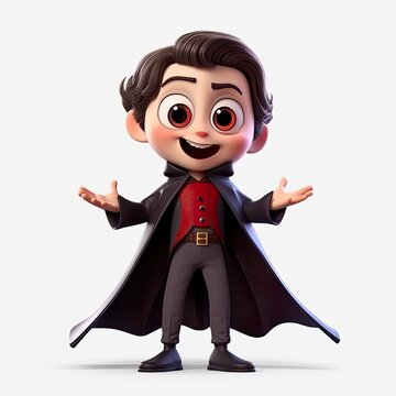 Cute boy 3D style, vampire count dracula vlad tepes costume - generative AI illustration