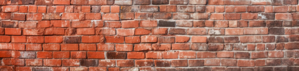 Obraz premium Old distressed Red brick wall texture, wide panoramic, Modern game texture pattern. Generative Ai.