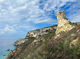 Panoramic view of mountain and sea on the sunny day. Sardinia. Italy.