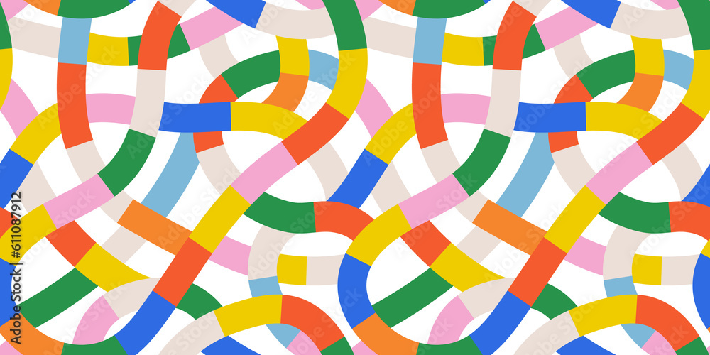 Wall mural fun colorful line doodle seamless pattern. creative abstract style art background for children or tr