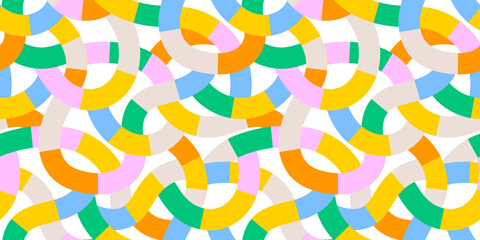 Fun colorful line doodle seamless pattern. Creative abstract style art background for children or trendy design with stripe shapes. Simple childish scribble backdrop.	
