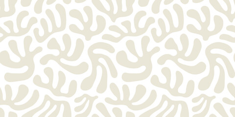 Abstract white leaf shape seamless pattern. Trendy contemporary nature art cutout background illustration. Natural organic plant leaves artwork wallpaper print. Vintage summer texture.