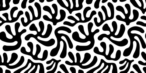 Abstract black and white leaf shape seamless pattern. Trendy contemporary nature art cutout background illustration. Natural organic plant leaves artwork wallpaper print. Vintage summer texture.
