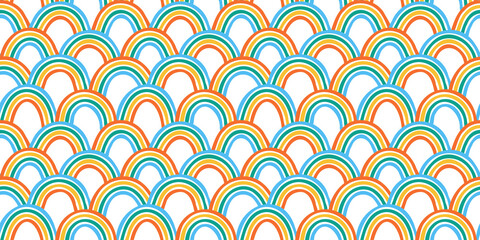 Diverse colorful rainbow seamless pattern illustration. Multi color cartoon wallpaper print in funny children doodle style. Kid art project design or diversity pride background texture.	
