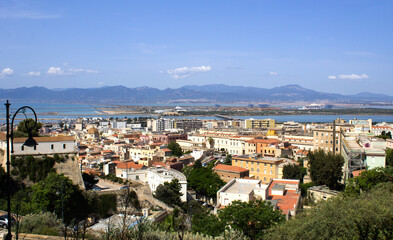 Fototapeta na wymiar Panoramic view of the city and sea port on the summer day. Cagliari. Sardinia. Italy.