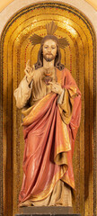 IVREA, ITALY - JULY 15, 2022: The carved polychrome statu of Heart of Jesus in the church Santuario Monte Stella.