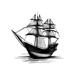 A beautiful hand-drawn vector design of a ship gracefully gliding on the serene sea