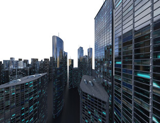 Fototapeta na wymiar A 3d rendered overlay with skyscrapers, with an empty background to add your own skies. HWWO Stock 