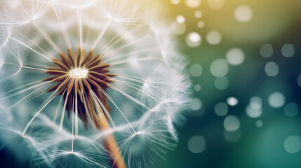 Dandelion flower with seeds closeup as nature background. Generative Ai