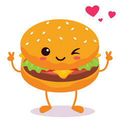 Happy smiling Kawaii cute burger. Vector flat cartoon character illustration icon design. Isolated on white background. burger, fast food