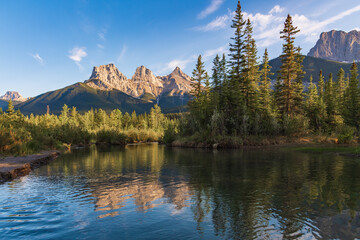 Landscape view of Three Sisters in Canmore during summer time. Unreal, surreal massive mountain...
