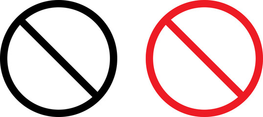 Set of ban symbols. Circle sign stop entry and slash line. PNG