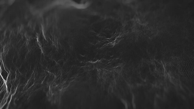 Abstract Fractal Landscape Surface Background/ 4k animation of a white and black abstract fractal landscape surface background with relief patterns and turbulence lines waving slowly