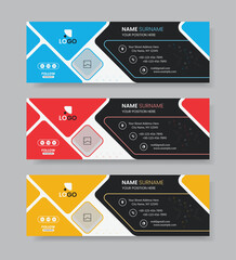 Corporate business Colorful Email Signature. Professional Modern and Minimal Layout. Set three different color banner template	
