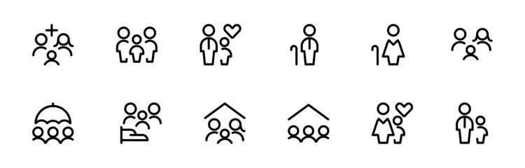 Family icon, vector set design with Editable Stroke. Line, Solid, Flat Line, thin style and Suitable for Web Page, Mobile App, UI, UX design.