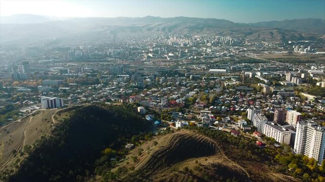 aerial view of urban scene of Tbilisi, Capital of Georgia, residential district