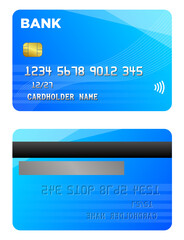 Blue credit card two sides, transparent background