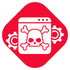 computer virus, malware attack icon with skull and bones