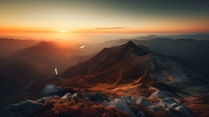 Sunset View from the Top of a Mountain