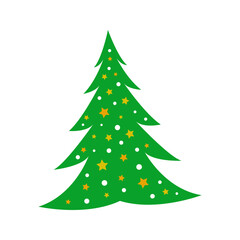 Christmas Trees With Stars And Snow. Modern Flat Design Icon. Christmas Decoration Ornament