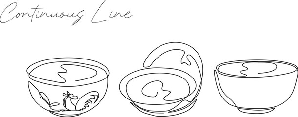 Bowl continuous line drawing bundle set