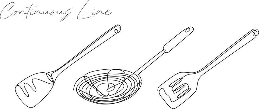 Spatula continuous line drawing bundle set