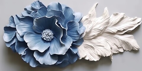 AI Generated. AI Generative. Sculpture flower white and blue blossom beautiful art. .Graphic Art