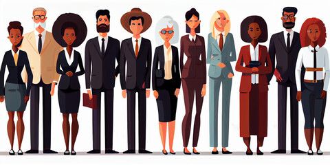 Multinational team, business team of people of different nationalities. Vector style, illustration isolated on white. AI generated.