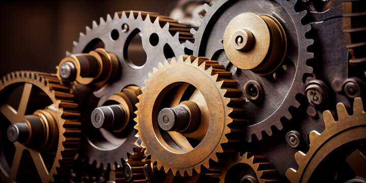 Gear mechanism, abstract illustration. AI generated.