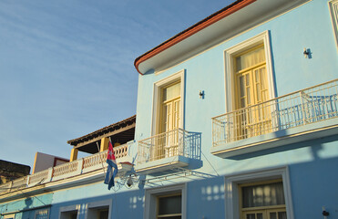 Trinidad street with flag at sunset, Cuba