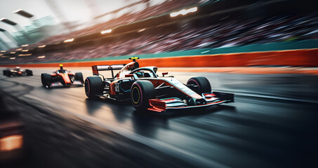 f1 race cars speeding - obrazy, fototapety, plakaty