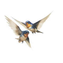  2 Elegant, Barn Swallow, in flight, love in motion,  Nature-themed, photorealistic illustrations in a PNG, cutout, and isolated. Generative AI
