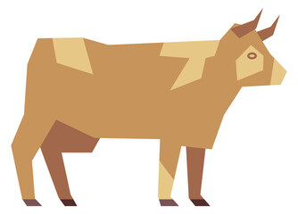 Farm animal icon. Brown cow. Polygonal cattle