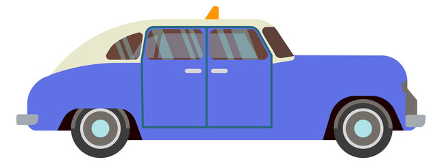 Blue cab icon. Retro passenger car. Cartoon auto