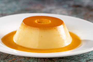 Condensed milk pudding. Brazilian traditional pudding  dessert.