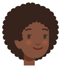 Black young woman head. Smiling female portrait