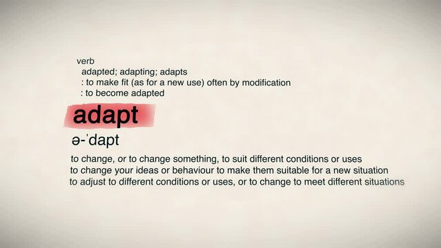 The Word Adapt Red Highlighted in a Dictionary Animation