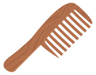 Wooden hair comb. Cartoon wide tooth brush icon