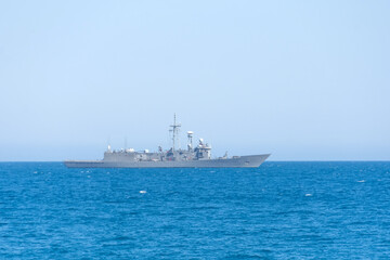 Fototapeta na wymiar Modern military naval battleships warships, summer sunny day