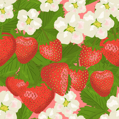 Watercolor vector strawberry seamless pattern. Berry print for fabric, textile, wrapping paper