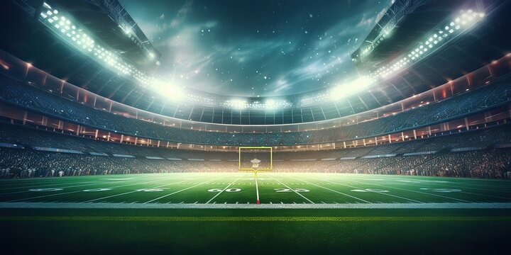 AI Generated. AI Generative. American football rugby arena stadium competition tournament. Fit game sport inspirational vibe. Graphic Art