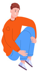 Young man in fetus pose. Happy smiling character