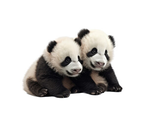Fototapeta premium Giant Panda cubs playing in various positions in Wildlife-themed, photorealistic illustrations in a PNG, cutout, and isolated. Generative AI