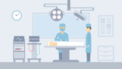 Surgery, doctor operating on a patient, hospital, surgeon, treatment, medecine concept illustration. 