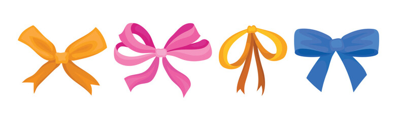 Colorful Ribbon Bow as Decorative Knot Vector Set