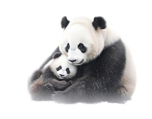 a Giant Panda bear, Momma with baby, snuggling together, Nature-themed, photorealistic illustrations in a PNG, cutout, and isolated. Generative AI