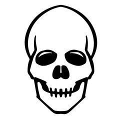 Human skull. Hand drawn black line art vector illustration. Death symbol. Doodle simple skull skeleton for halloween, pirate, archaeological, paleontological magic, alchemy poster, book, game, web des
