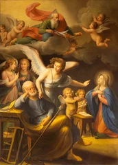 Tuinposter NAPLES, ITALY - APRIL 24, 2023: The painting of Apparition of angel to St. Joseph in the dream in the church Chiesa di Santa Maria in Portico a Chiaia Francesco Verini (1794). © Renáta Sedmáková