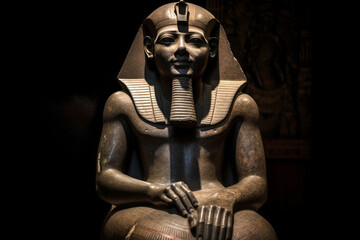 Fototapeta premium Impressive stone statue of an egyptian king. Ai generated